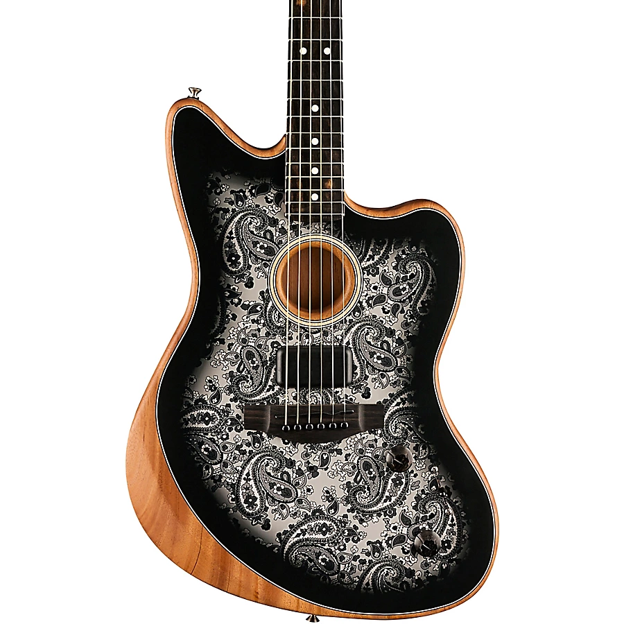 Fender American Acoustasonic Jazzmaster Limited-Edition Acoustic-Electric Guitar Black Paisley
